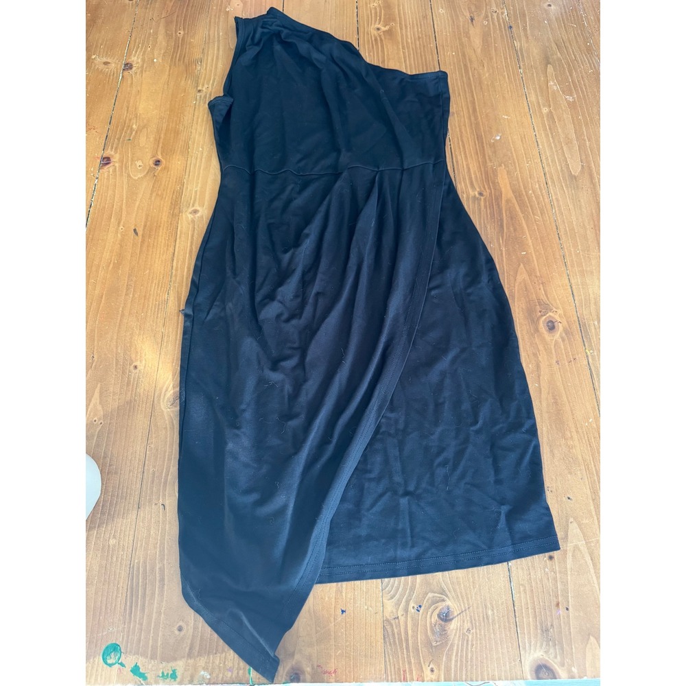 PRETTYGARDEN Black One Shoulder Asymmetrical Midi‎ Dress Women Size M